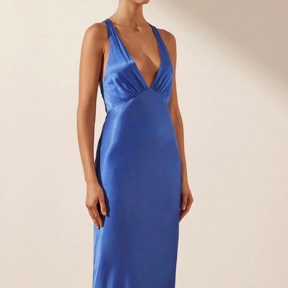 Shona Joy Blue Satin Dress